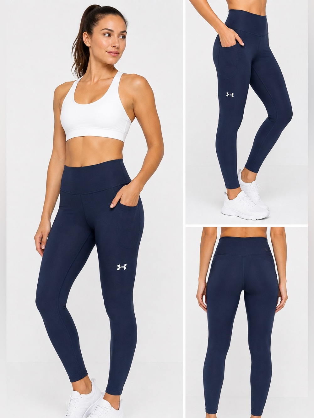 Under Armour Women’s Compression Leggings Navy Blue High Rise Pocket Size Small - Picture 2 of 7